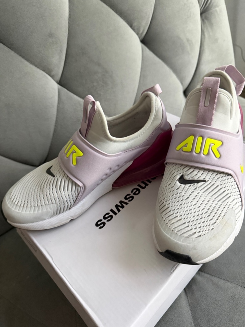 Nike Kids Slip-On Air Sneakers in White, Light Pink & Yellow